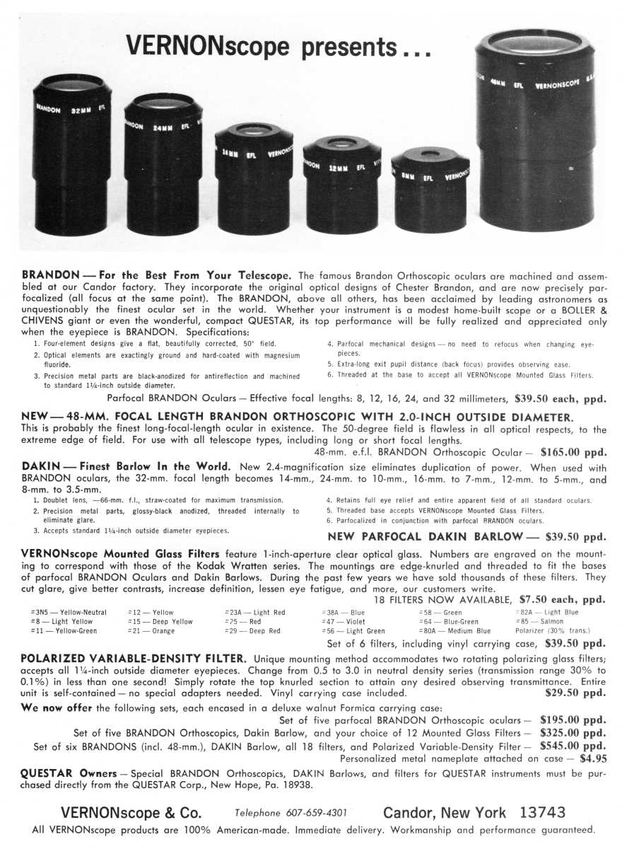 Vernonscope advertisement, <em>Sky and Telescope</em>, September 1974