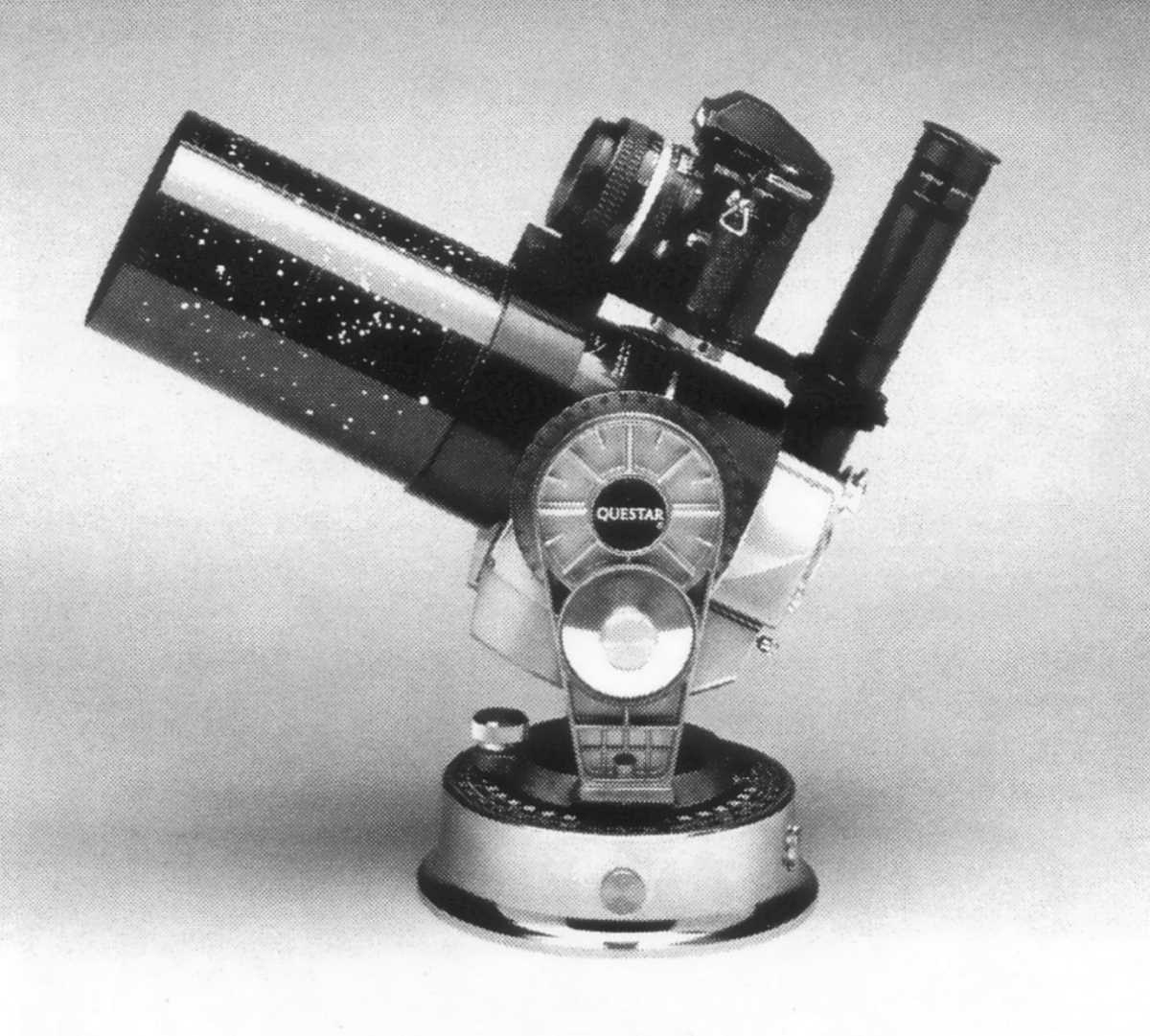 Nikon F3HP resting on a Duplex Questar using a Piggy-back Mount