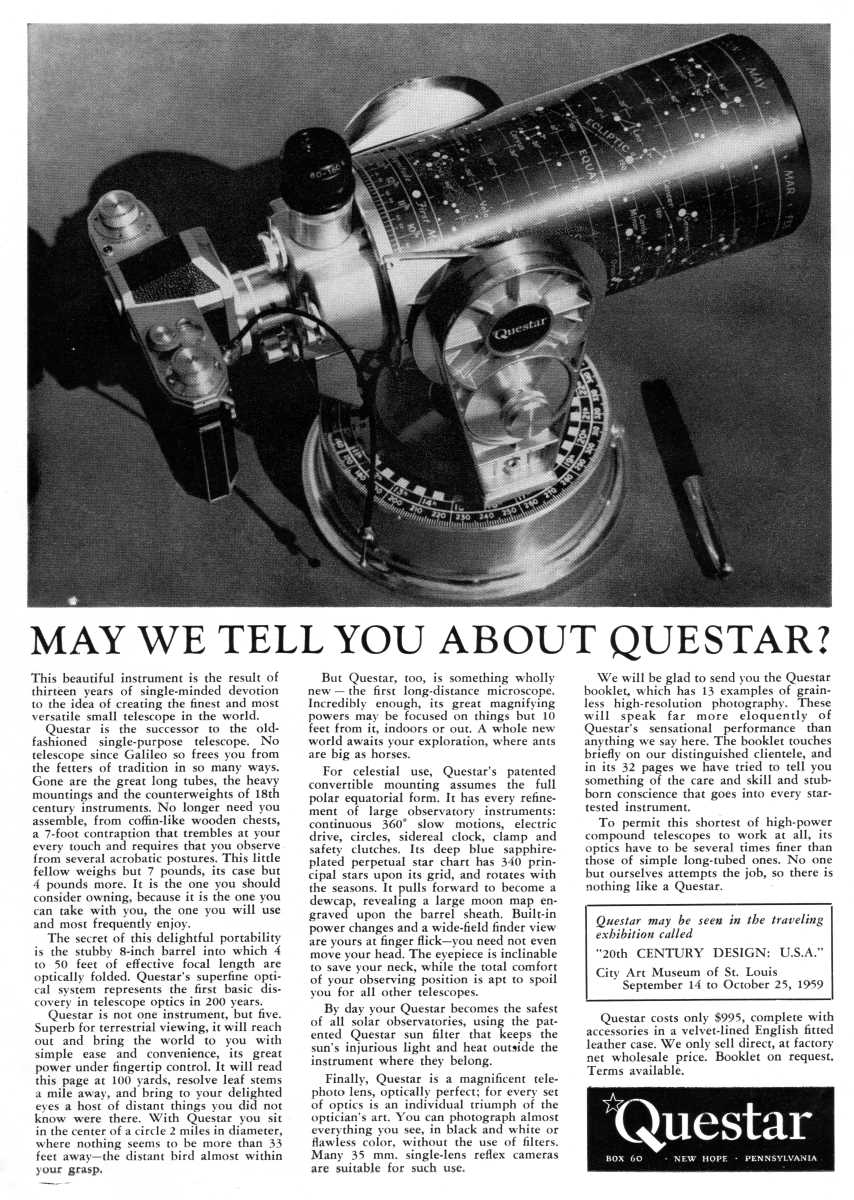 Questar advertisement, <em>Natural History</em>, August-September 1959