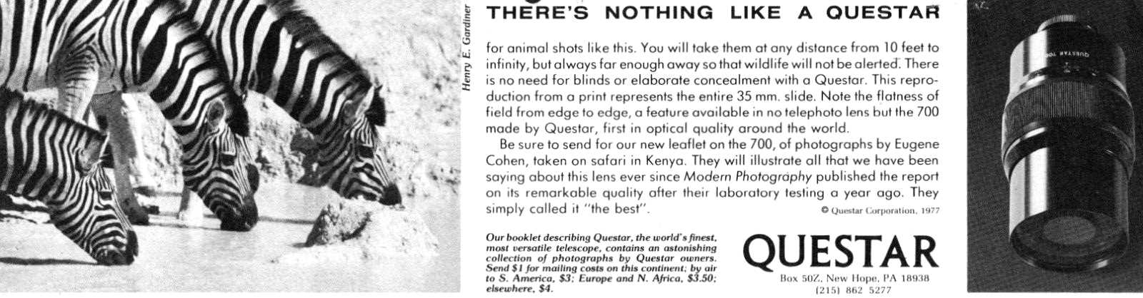 Questar advertisement, <em>Modern Photography</em>, February 1978