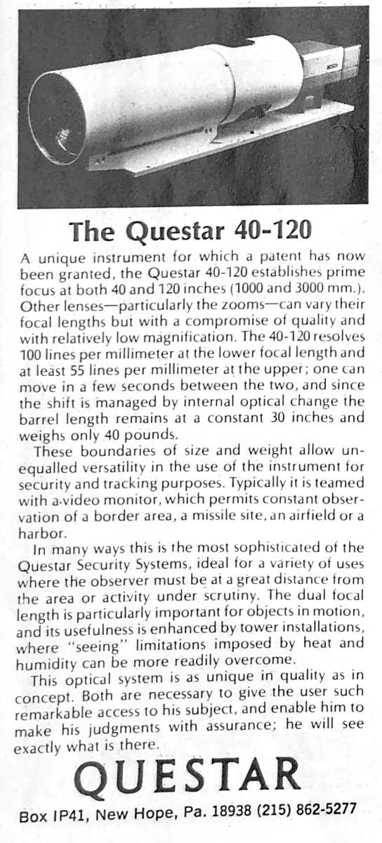 Questar advertisement, <em>Modern Photography</em>, January 1981