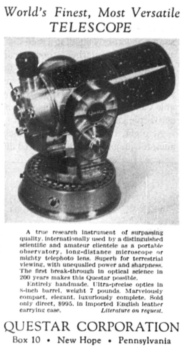 Questar advertisement, <em>Holiday</em>, April 1959