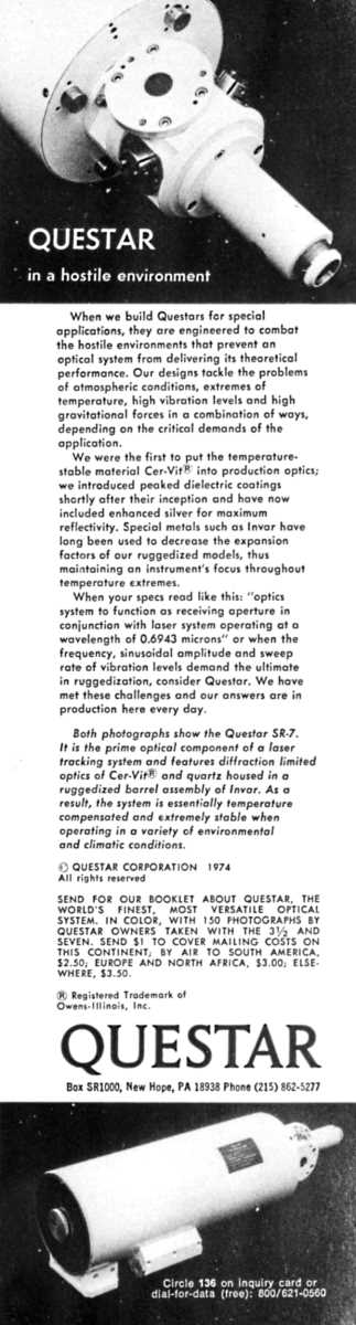 Questar advertisement, <em>Industrial Research</em>, August 1975