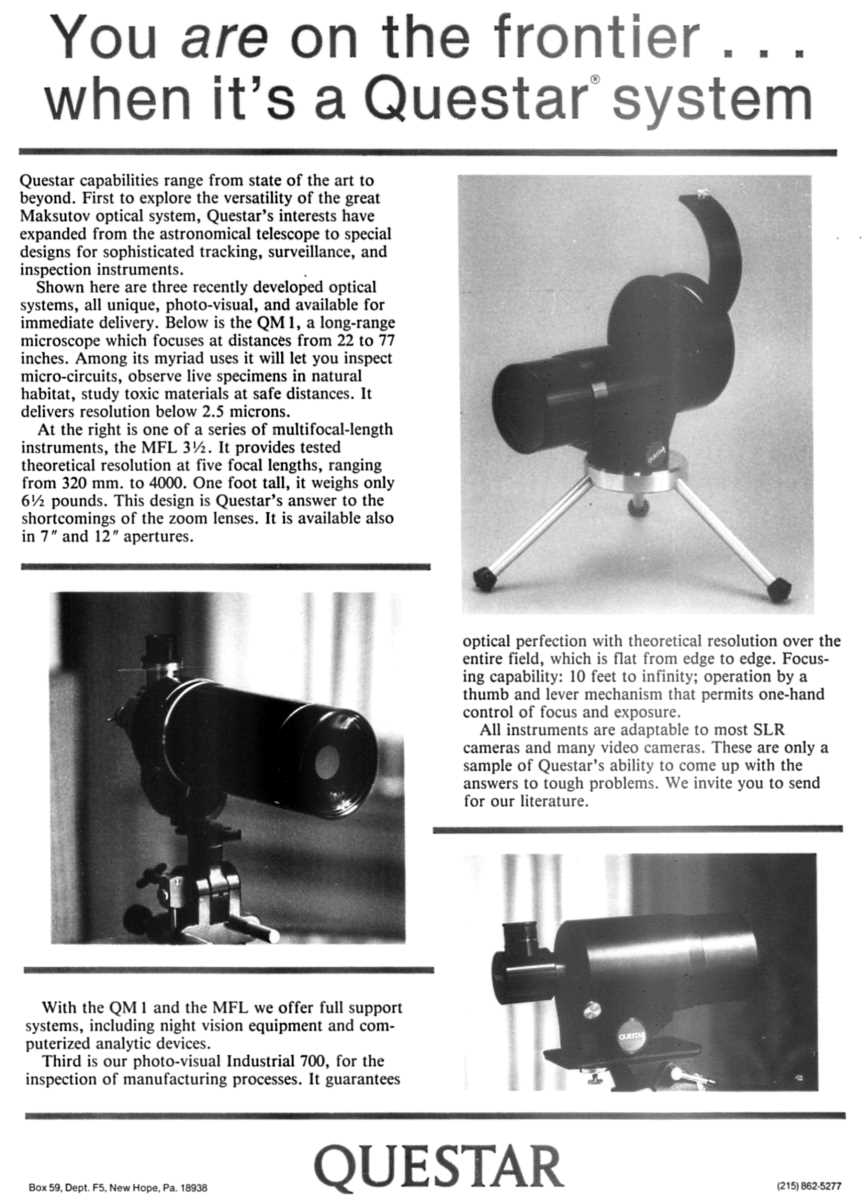 Questar advertisement, <em>Industrial Research & Development</em>, June 1984