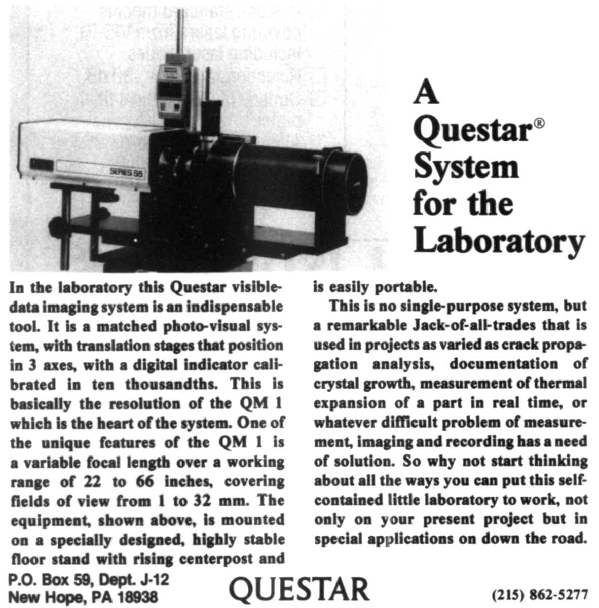 Questar advertisement, <em>Lasers & Optronics</em>, June 1987