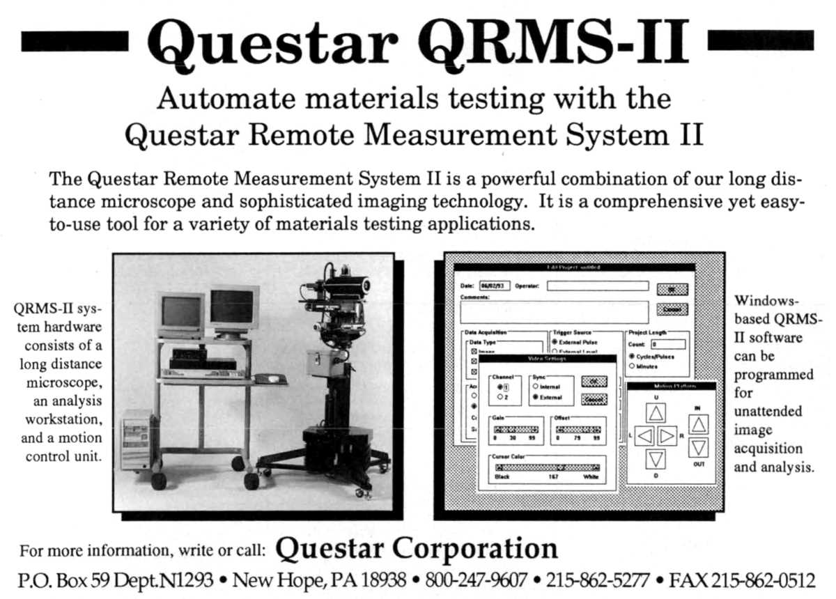 Questar advertisement, <em>NASA Tech Briefs</em>, December 1993