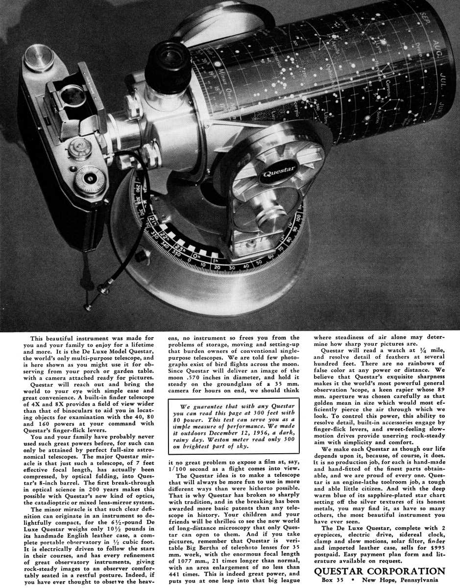 Questar advertisement, <em>Audubon</em>, January-February 1957