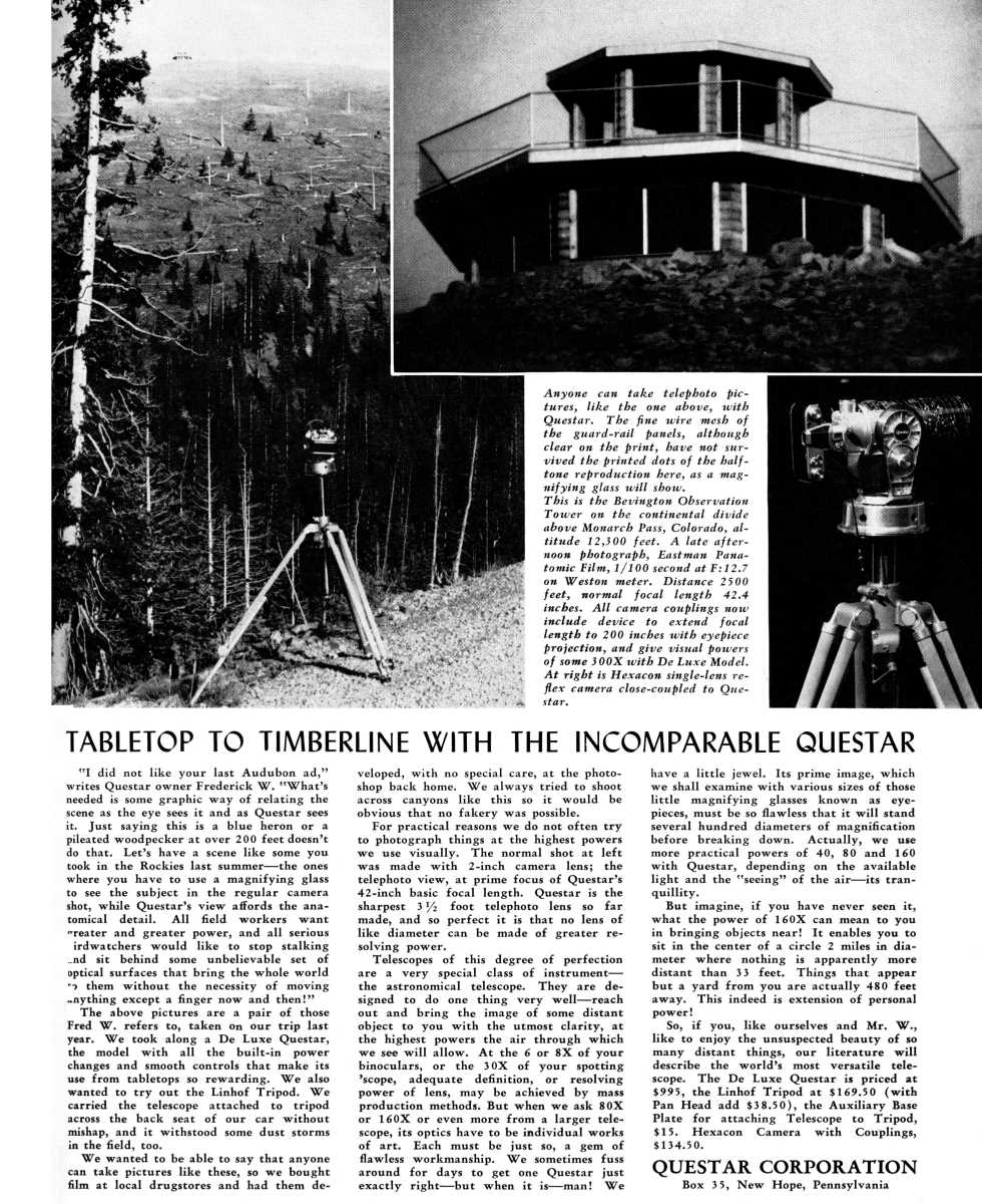 Questar advertisement, <em>Audubon</em>, September-October 1957