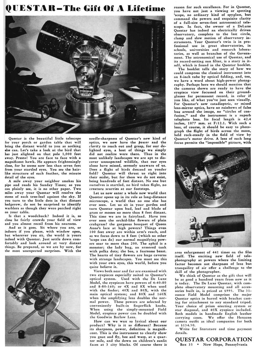 Questar advertisement, <em>Audubon</em>, November-December 1957