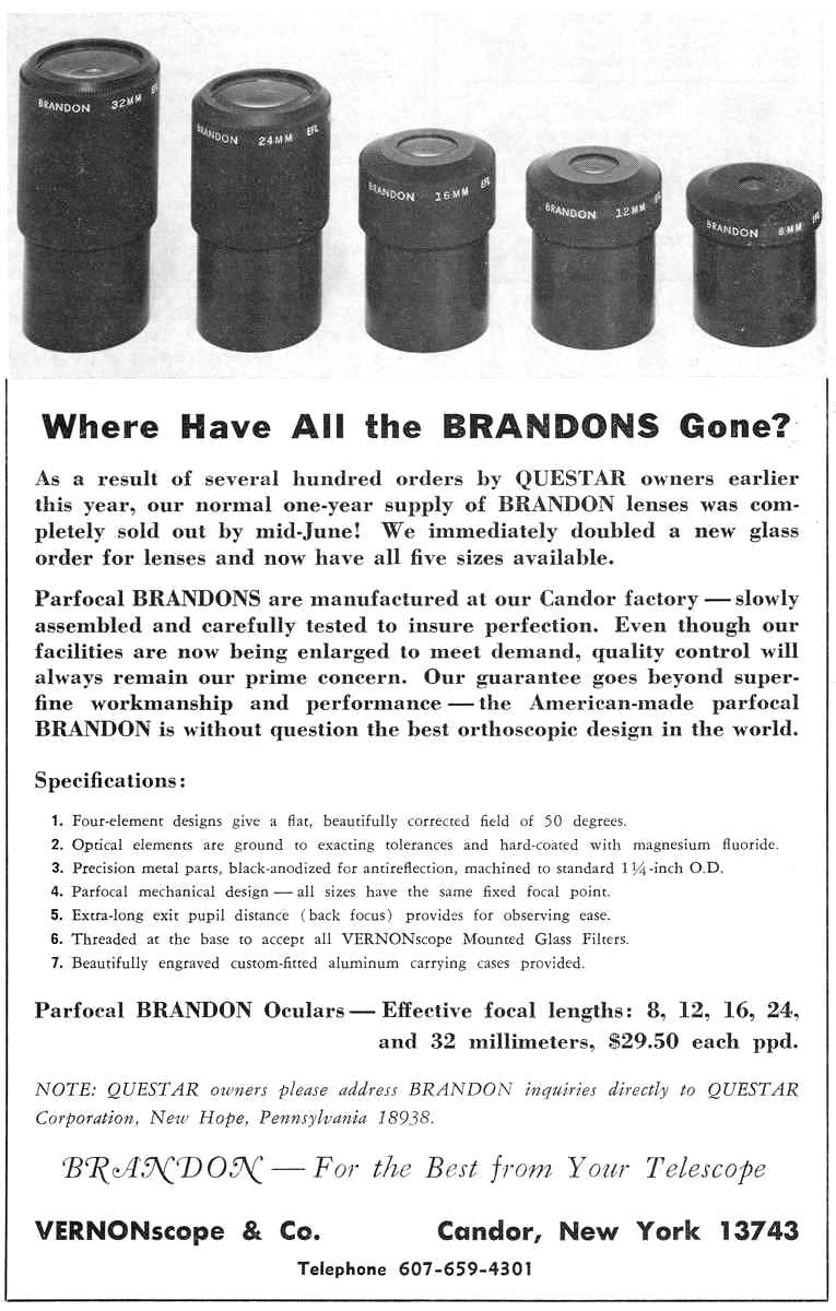 Vernonscope advertisement, <em>Sky and Telescope</em>, December 1971
