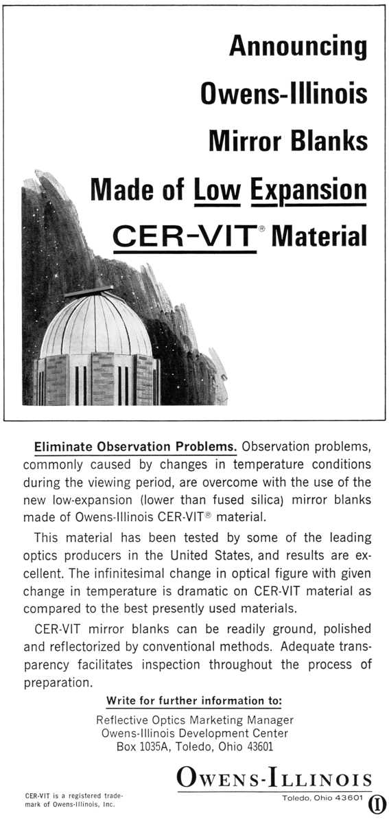 Owens-Illinois advertisement, <em>Sky and Telescope</em>, October 1966
