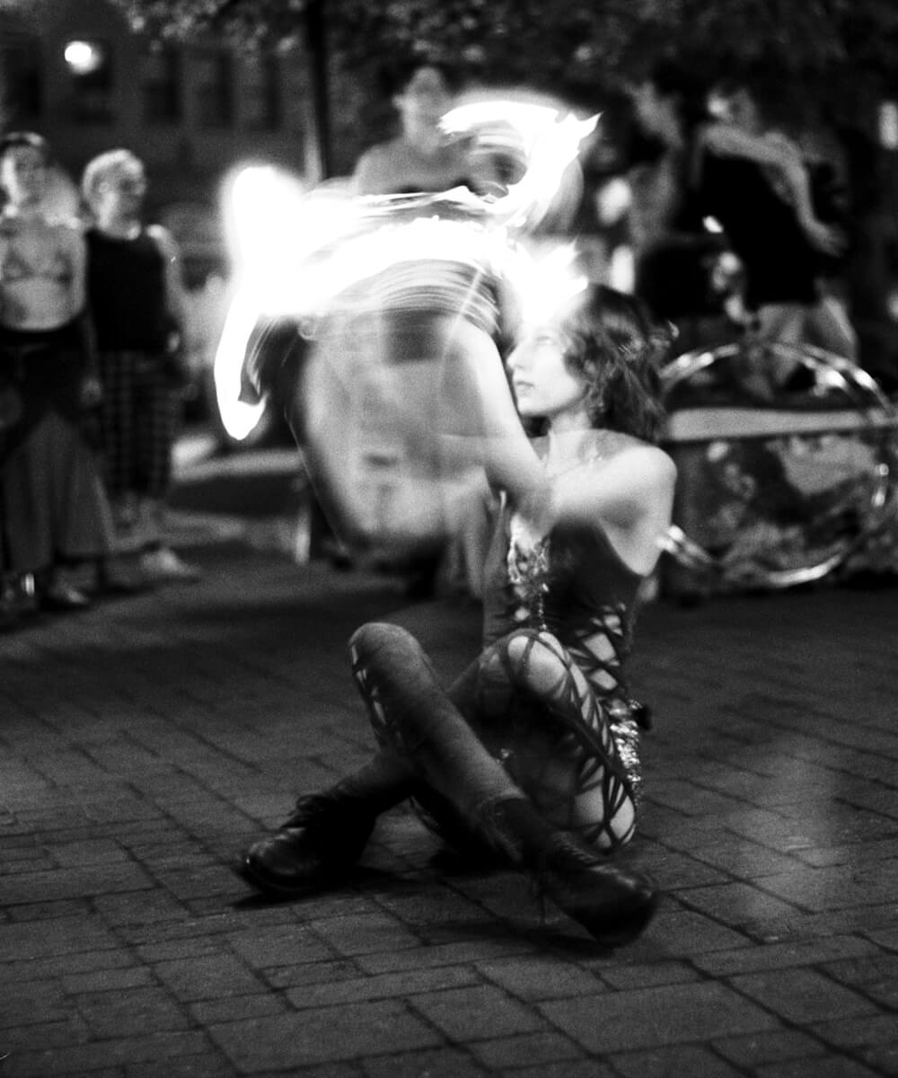 Fire Dancers on Black and White Film